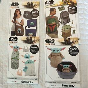4 Star Wars Mandalorian sewing patterns Simplicity S9433, S9432, S9619, S9369.